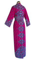 1970s Maurice Bright Fuchsia Pink & Brilliant Turquoise Print Jersey Dress