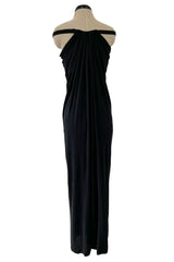 Easy to Wear 1970s Yuki Couture On or Off Shoulder Black Silk Jersey Draped Dress