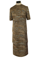 Elegant 1960s Madame Gres Haute Couture Printed & Tiered Silk Day Dress