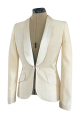 Immaculately Tailored 2003 Alexander McQueen Ivory Jacket w Silk Satin Lapels