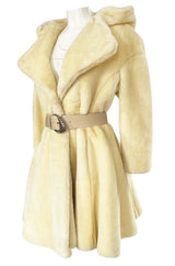 Incredible 1980s Thierry Mugler Cinched Waist Faux Fur Hooded Coat