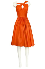 1980s Thierry Mugler One Shoulder Sculpted Orange Cotton Dress