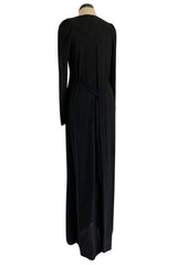 Incredible 1960s Ossie Clark Black Moss Crepe Dress w Capped Shoulders