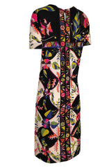 1960s Emilio Pucci Unusual Bright Floral & Black Print Silk Jersey Dress
