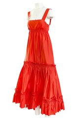 Resort 2008 Oscar de la Renta Look 56 Bright Coral Silk Full & Open Tiered Runway Dress