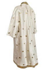 1960s Stavropoulos Gold Embroidered Ivory Silk One Shoulder Dress & Coat