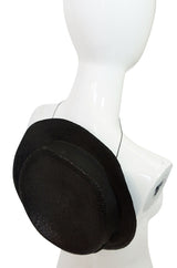 c1982-1987 Yves Saint Laurent Glossy Black Couture Boater Hat