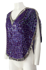 1970s Unlabeled Purple & Silver Sequin and Bead Cape or Top