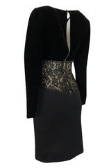 1980s Yves Saint Laurent Black Velvet, Lace & Jersey Dress