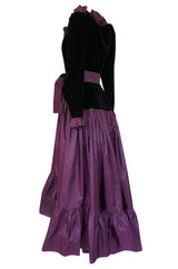 Documented 1980 Yves Saint Laurent Purple Silk Taffeta Ruffle Dress