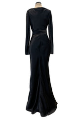 Incredible 2007 Alexander McQueen Original Bias Cut Black Silk Satin Dress w Tie Belt