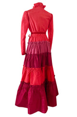 Fall 1973 Louis Mies Possible Yves Saint Laurent Haute Couture Pink & Red Tiered Silk Dress