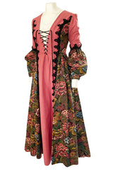 1970s Snooty Hooty Deep Plunge Lace Up Front Huge Sleeve Dress