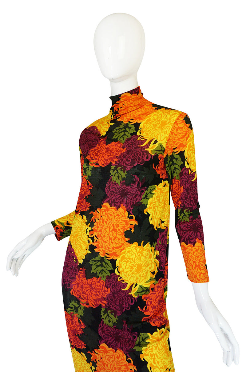 1970s La Mendola Printed Floral Silk Jersey Dress
