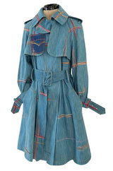 Resort 2002 John Galliano Denim Trench Coat w Embroidered Detailing