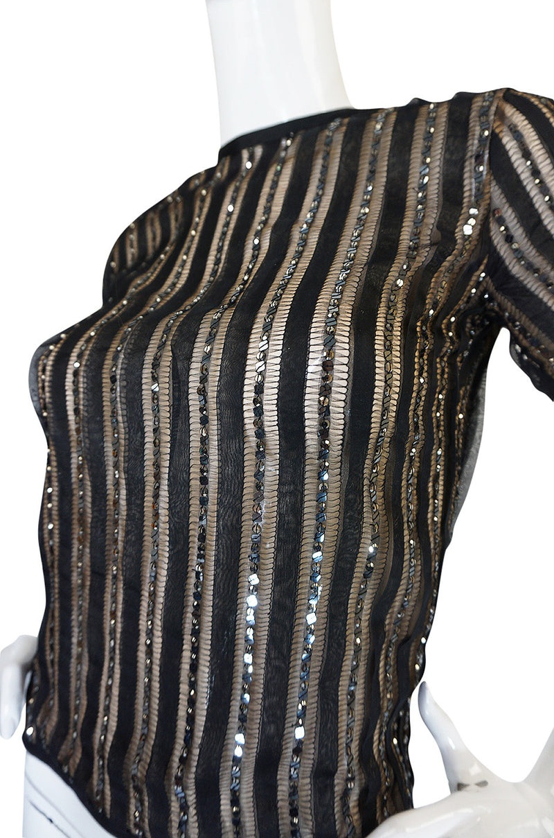 1970s Yves Saint Laurent True Haute Couture Silk Sequin Top
