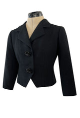 Fall 1959 Cristobal Balenciaga Haute Couture Black Jacket w Incredible Beaded Buttons
