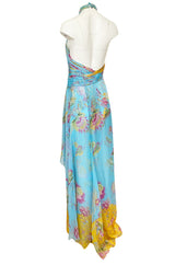 Spring 2004 Valentino Runway Pale Turquoise Silk Chiffin Print Dress