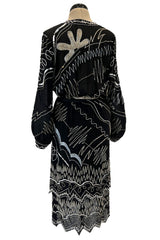Sexy 1982 Fabrice Simon Black Densely Beaded Silk Chiffon Dress w Plunge Front