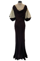 1930s Bias Cut Silk & Chenille Dress w Amazing Silk Metallic Lame Balloon Sleeves