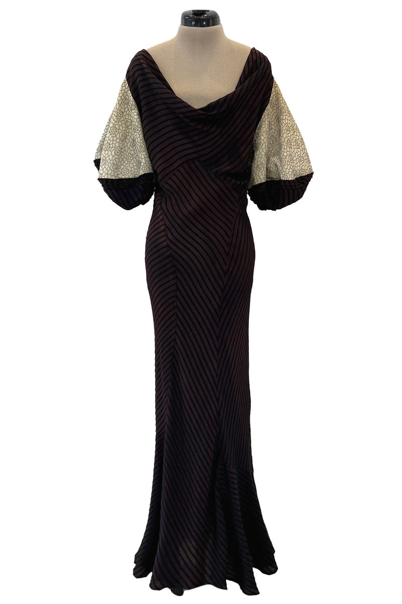 1930s Bias Cut Silk & Chenille Dress w Amazing Silk Metallic Lame Balloon Sleeves
