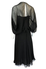 1970s Stavropoulos Couture Black Silk Chiffon Cocktail Dress