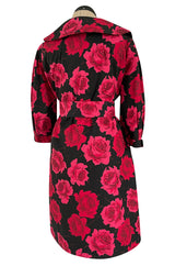 Documented 1962 Marc Bohan for Christian Dior Rose Printed Coated Cotton Raincoat