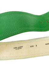 1970s Yves Saint Laurent Green Leather Wide Buckle Belt