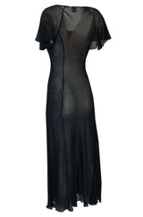 1990s Moschino Love Me Baby Red Heart on Black Net Lingerie Dress