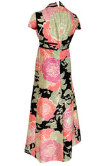Late 1960s Malcolm Starr Prettiest Huge Pastel Floral Print Silk Dress