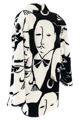 1980s Donnybrook Graphic Black & White Face Print Faux Fur Coat