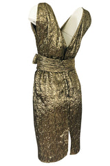 1960s Possible Christian Dior Gold Lame Back & Front Plunge Dress