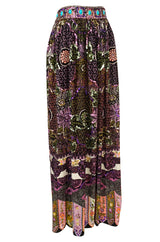 1960s Valentina Beaded & Sequin Elaborate Printed Felt Jersey Maxi Skirt