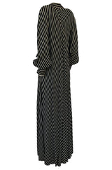1980s Bernard Perris Black and White Kimono Plunging Caftan Dress