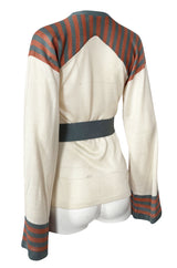 Rare 1970s Ossie Clark Couture Flared Sleeve Sweater w Belt