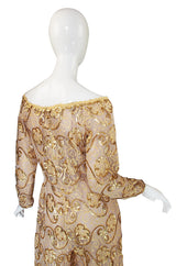1980s Scaasi Gold Sequin & Net Jumpsuit