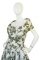 Stunning 1950s Demi-Couture Washed Print Silk Taffeta Dress
