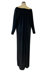Easy to Wear 1980s Bill Tice Black Jersey Caftan Feel Dress w Gold Shoulder Detail