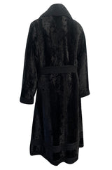 Fabulous 1960s Zip Front Flat Pile Faux Fur Black Coat w Wide Braided Edging Details