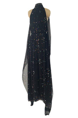 Resort 2014 Givenchy by Riccardo Tisci Backless & Caped Panel Silk Chiffon Dotted Confetti Print Dress