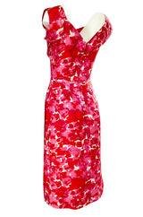 1940s Peggy Wood Pink Printed Silky Rayon Crepe Hawaiian Sarong Dress