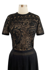 1970s Unlabeled Christian Dior Haute Couture Black Silk Chiffon Knife Pleated Skirt