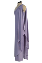 Classic 1978 Halston One Shoulder Draped Pastel Purple Jersey Full Length Maxi Dress