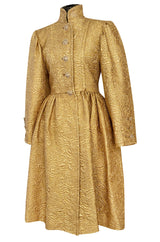 Extraordinary Fall 1991 Yves Saint Laurent Well Documented Gold Brocade Coat W Jewel Buttons
