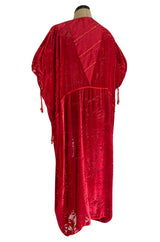 Rare 1977 Thea Porter Couture Documented Cherry Red Fused Velvet Open Front Abaya Caftan