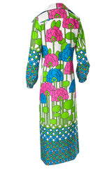 1970s Lanvin Mod Op Art Oversized Floral Print Jersey Shirt Dress