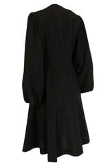 1972 Jean Muir Pin Tuck Detailed Huge Sleeve Black Crepe Dress