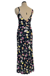 Very Pretty Late 1930s Early 1940s Unlabeled Bias Cut Floral Print Silky Rayon Slip Dress