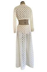 1960s Saks Fifth Avenue Ivory Lace Wide Legged Crop Pant & Matching Crop Top