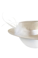 Bespoke 2001-2006 Philip Treacy Haute Couture Parasisal Straw Hat w Feather Detail